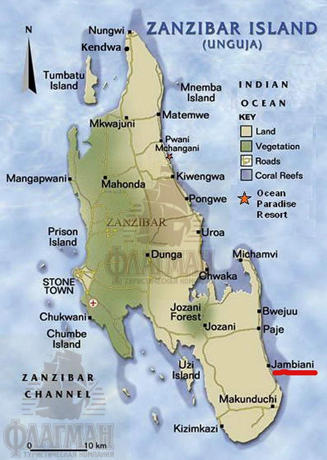 Карта-схема острова Занзибар