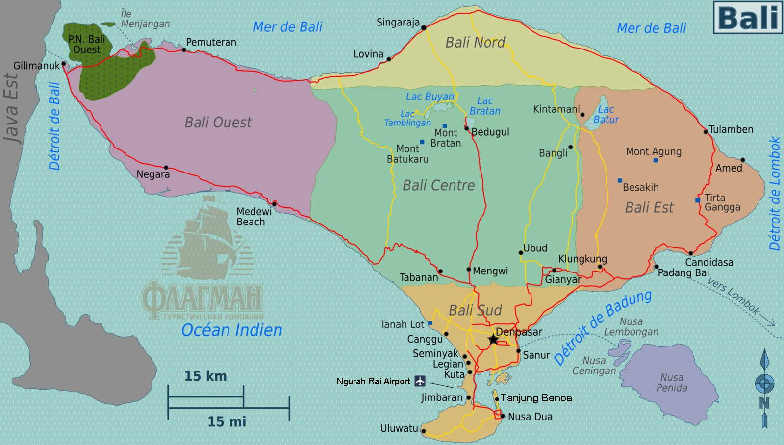 Карта Бали - основные курорты